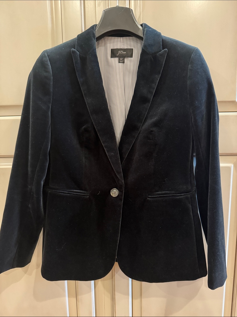 NWOT J. Crew Midnight Navy Velvet One-Button Blazer
